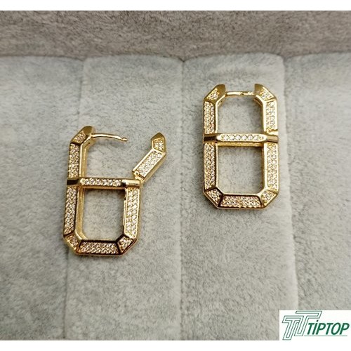 VİP SERİ GOLD RENK ZİRKON TAŞLI DİKDÖRTGEN KÜPE