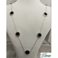 ÇİFT TARAFLI SİYAH MİNELİ GÜMÜŞ RENK KOLYE