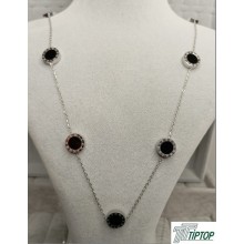 ÇİFT TARAFLI SİYAH MİNELİ GÜMÜŞ RENK KOLYE ÇİFT TARAFLI SİYAH MİNELİ GÜMÜŞ RENK KOLYE