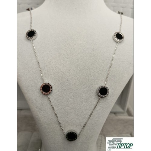 ÇİFT TARAFLI SİYAH MİNELİ GÜMÜŞ RENK KOLYE