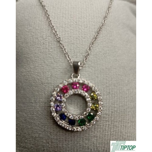 GÜMÜŞ RENK ZİRKON TAŞLI ÇOK RENKLİ KOLYE