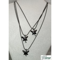 KELEBEK MOTİFLİ KATLI SİYAH MAT KOLYE