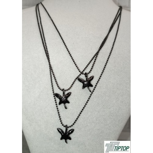 KELEBEK MOTİFLİ KATLI SİYAH MAT KOLYE