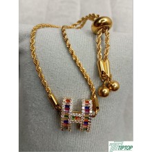 GOLD ÇOK RENKLİ TAŞLI ÇELİK BİLEKLİK 